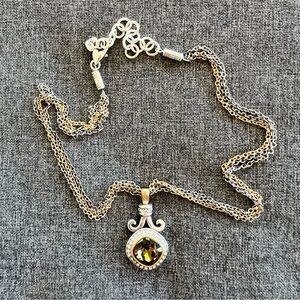 Brighton 19" Lion’s Eye Multi-Strand Two-Toned Necklace w/Amber Crystal Pendant